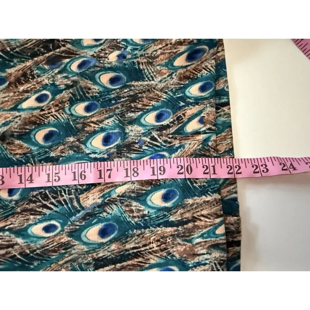 Talbots Peacock Feathers Print Pencil Skirt Stretch Knit 10 Petite Office Work